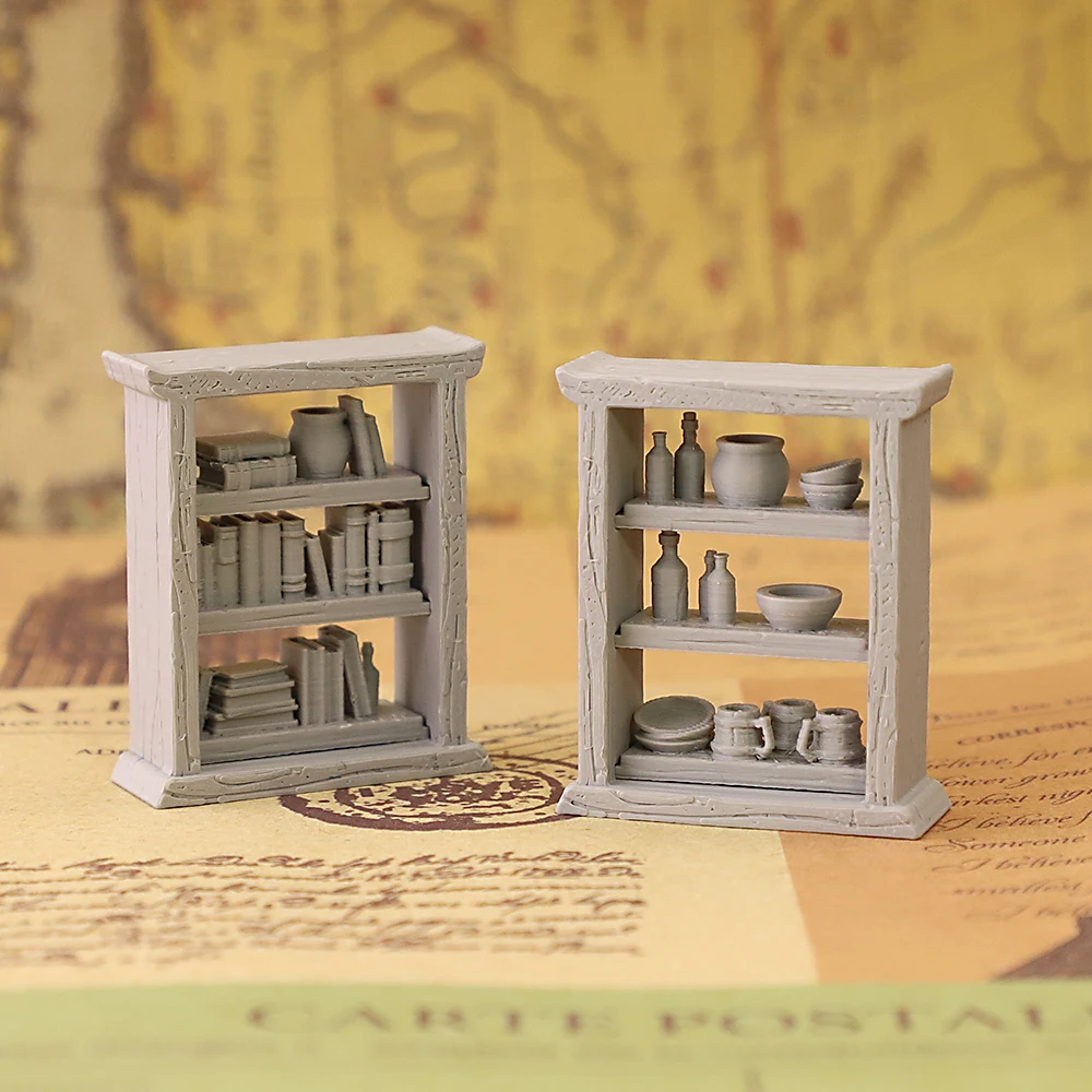 2 Pcs Miniature Bookshelf Cabinet Unpainted Fantasy Wargame Terrain Tabletop RPG Dungeon Scenery Accessories