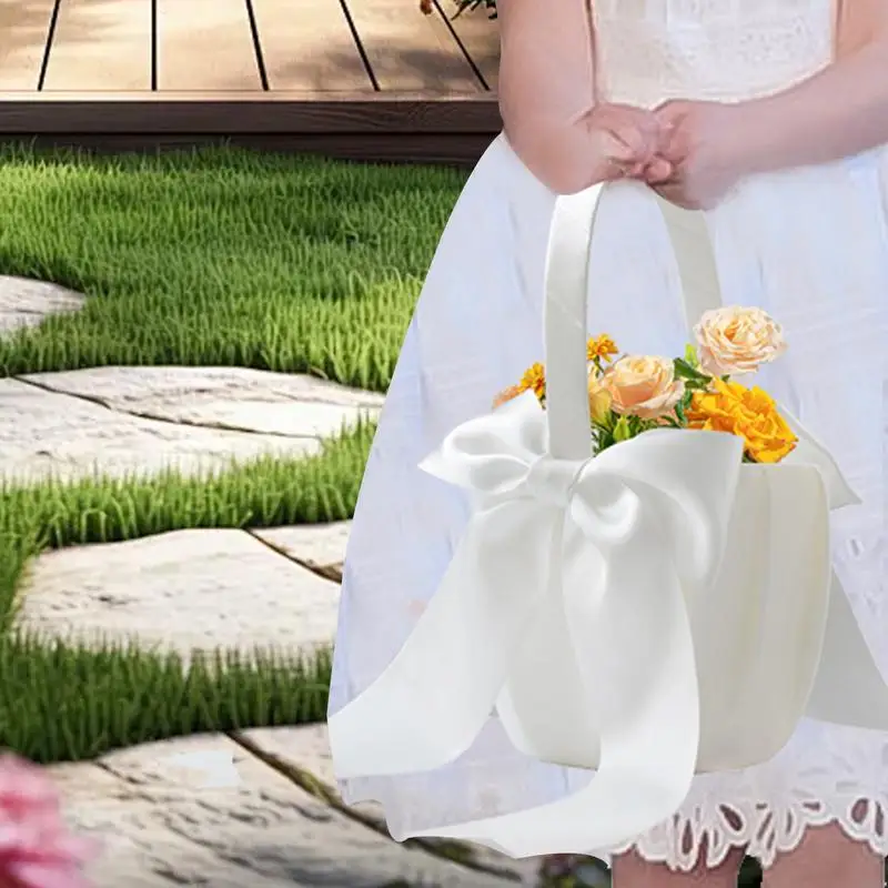 White Wedding Baskets For Favors Big Bowknot White Baskets For Wedding Big Bowknot White Baskets Bride Flower Girl Boys