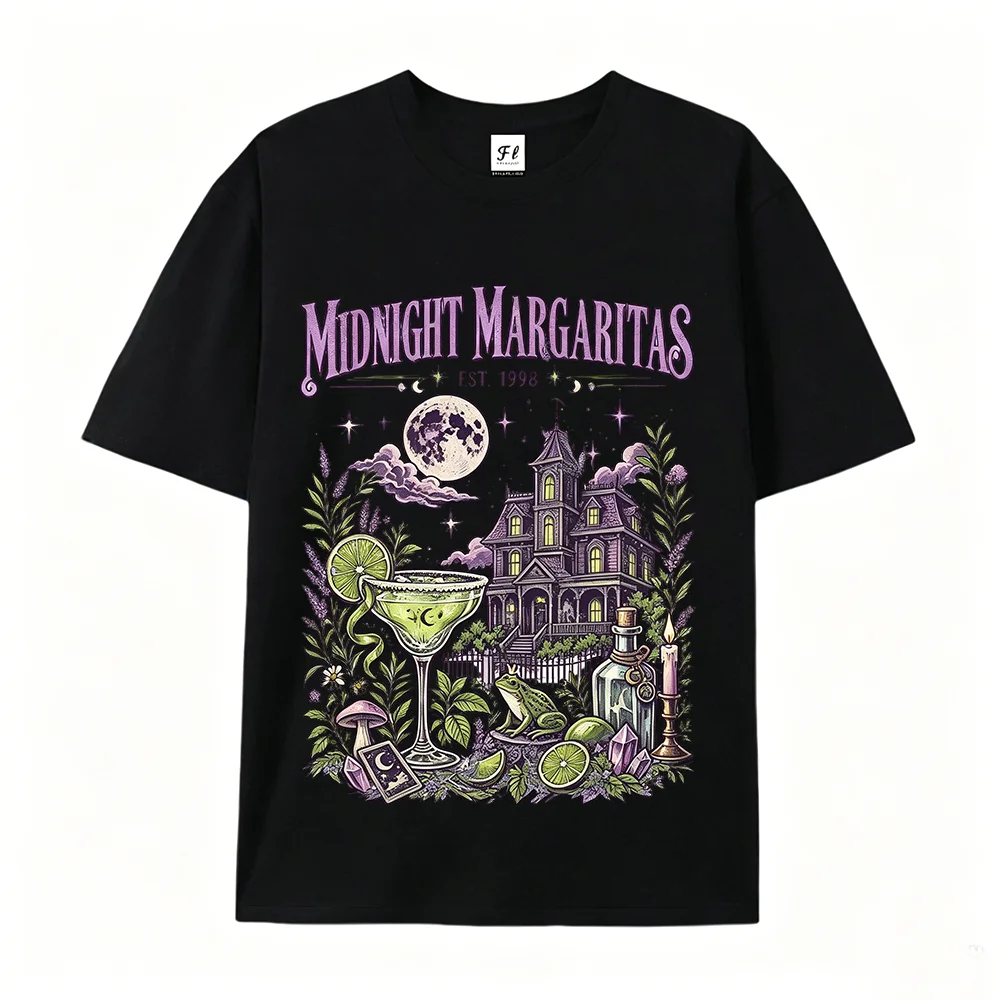 Midnight Margaritas Shirt Practical Magic Inspired Tee Vintage Witchy Cocktail Shirt Gothic Victorian House Halloween T-Shirt