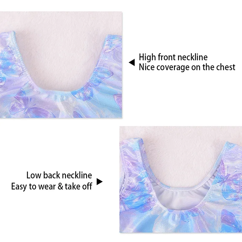 Gymnastics Leotards for Girls Two-Piece Shiny Sleeveless Biketards Activewear With Hairband