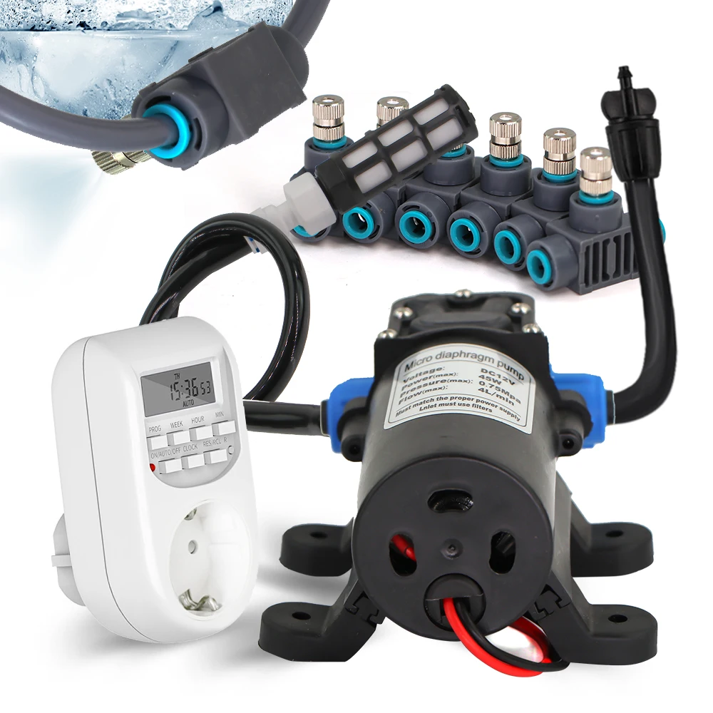 

0.8mm 45W Pump Misting Cooling System Humidification Irrigation Fittings Fine Atomization Sprayer Quick Connecting Dust Removal