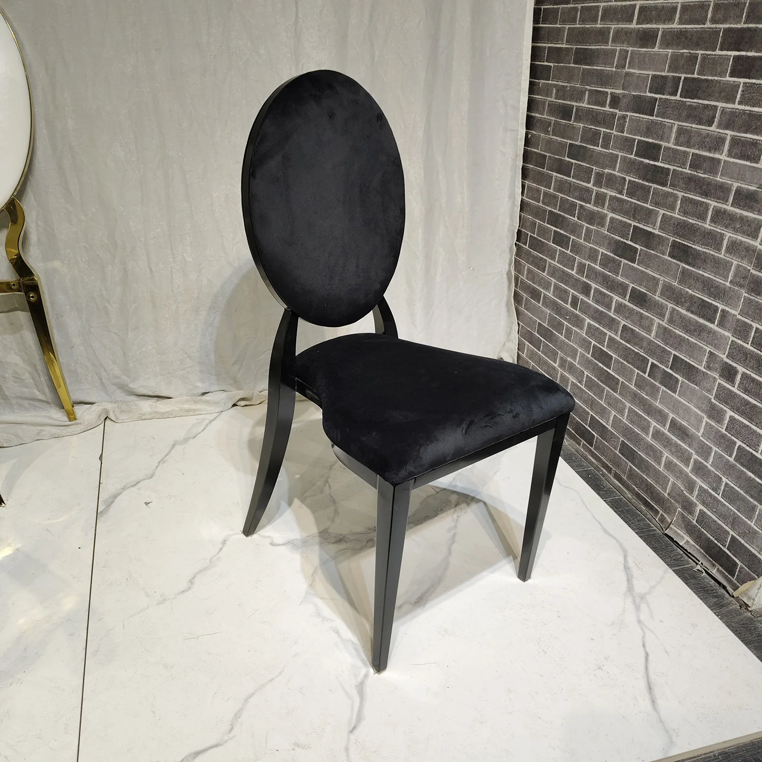 

Cross-border Stainless Steel Banquet Chair Wedding Chair Hotel Dining Table and Chair Leather Soft Bag Backrest O-Chair Mixed Ba