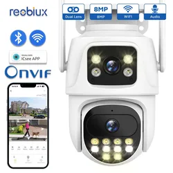 Reobiux Wifi PTZ Camera 8MP Dual Lens IP Cam Outdoor Surveillance CCTV Security Protection Dual Lens Camera With ICsee App