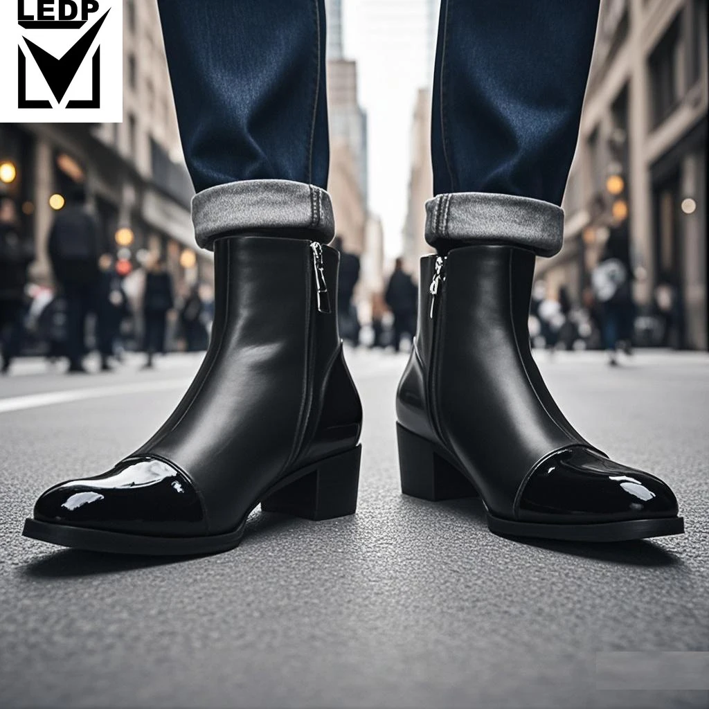 

Весенне-осенние мужские свадебные ботинки на высоком каблуке с квадратной головкой для подиума, мужские ботинки из воловьей кожи с верхним слоем, вечерние мужские ботинки на толстом каблуке