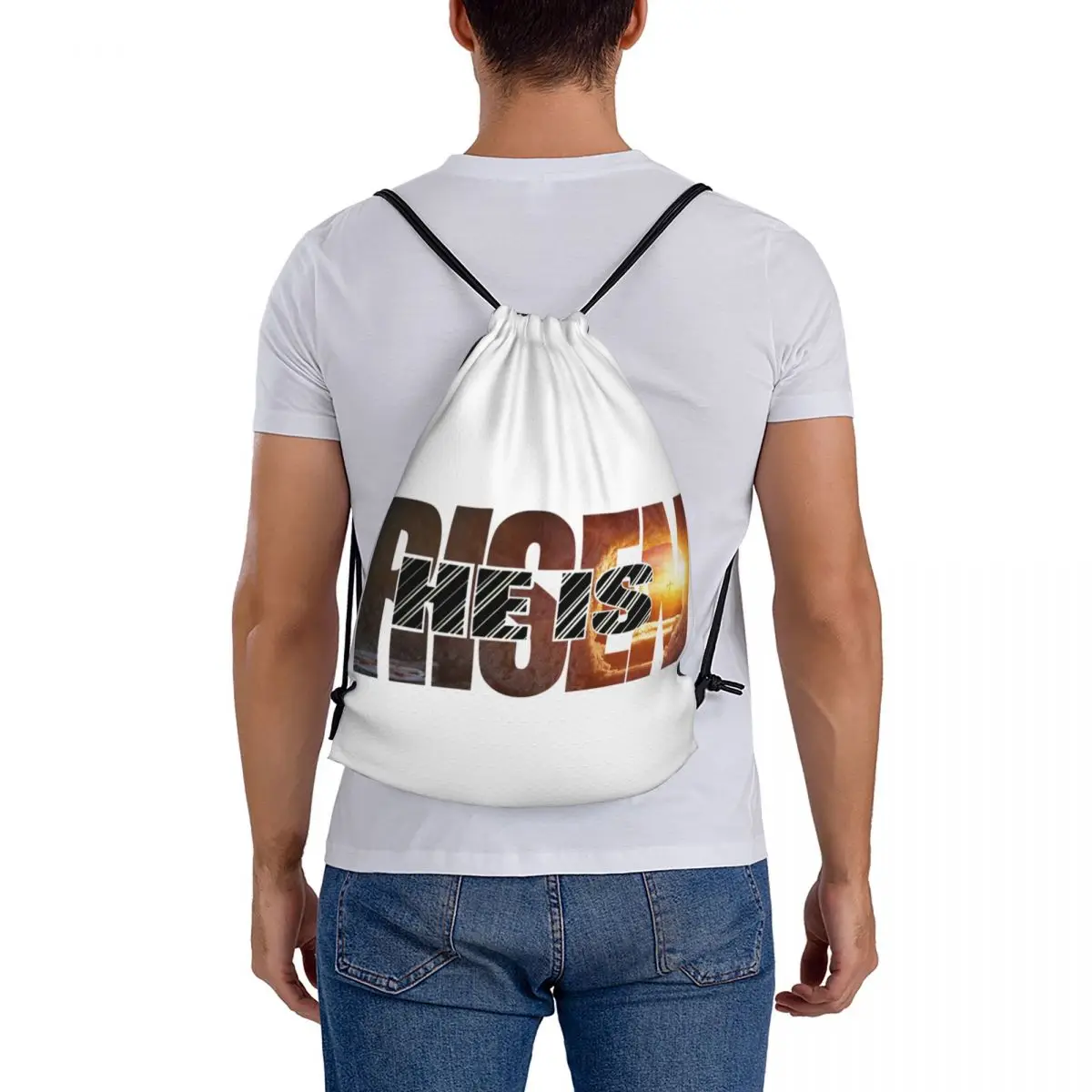 He Is Risen-mochila portátil multifunción para hombre y mujer, bolsa deportiva con cordón, bolsillo para libros, escuela