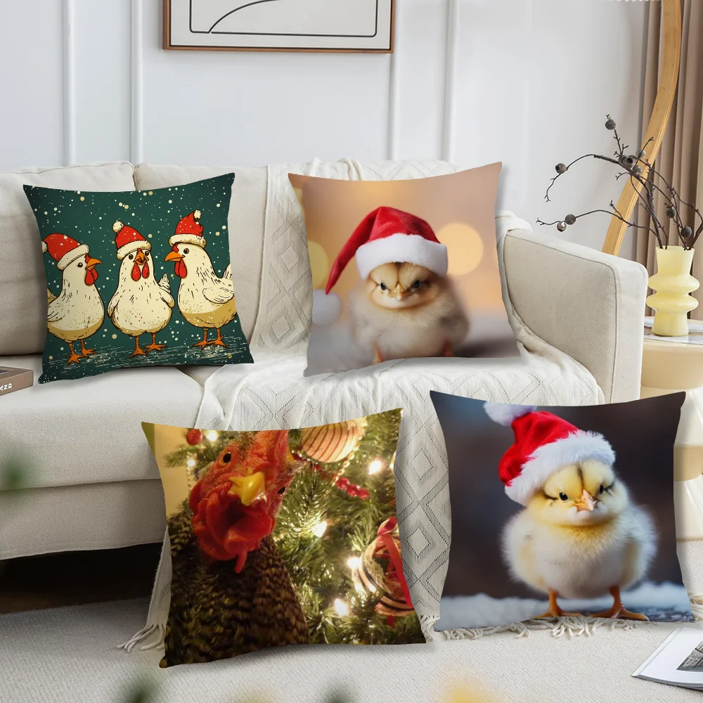 Chicken Christmas Pillow Case Square Cushion Room Bedroom Headboard Sofa Living Backrest Car Accessories Nap Time