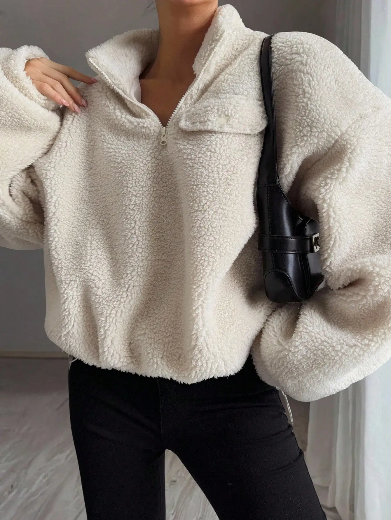 

Женская толстовка Y2K с высоким воротником на молнии, оверсайз, уютный пуловер для осени