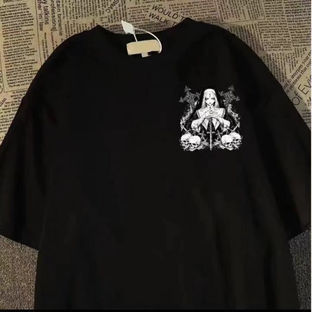 Gothic Punk T-shirt Unisex 2026 Vintage High Street Subculture Witch Print T Shirts For Men Women Summer Couple Short Sleeve Top
