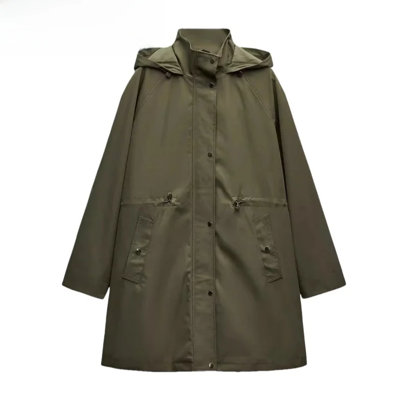

Tech Fabric Long Jaet Hooded Stand Collar Women's New Autumn Outerwear Sweet Sle Loose Fit Regular Thin 30259