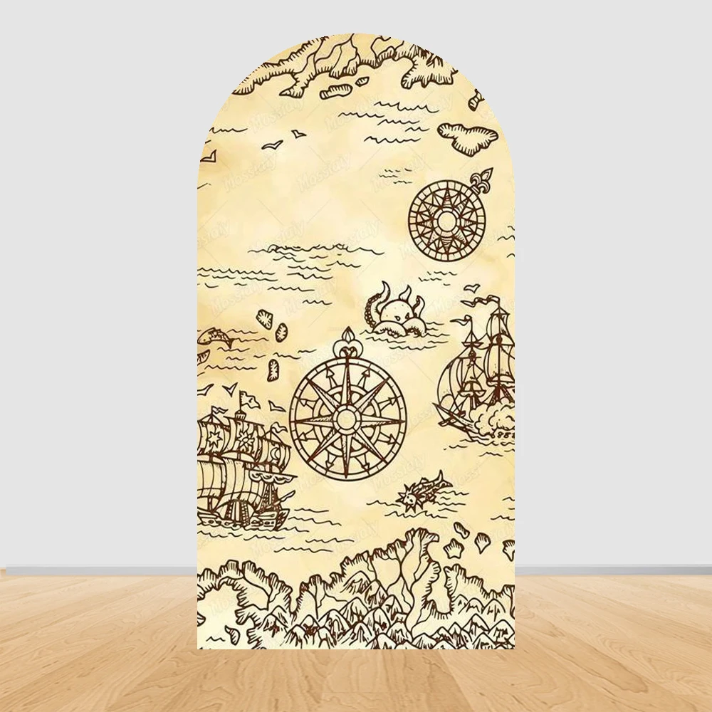 Pirate Adventure Themed Arch Backdrop Cover Baby Birthday Party Decor Backdrop Vintage Map Ship Compass Photo Photographic Props