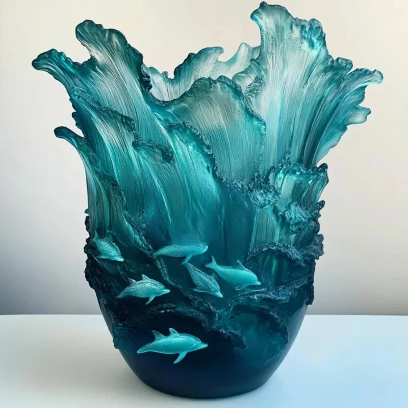 

Hand-carved home decoration, crystal glass wave style vase