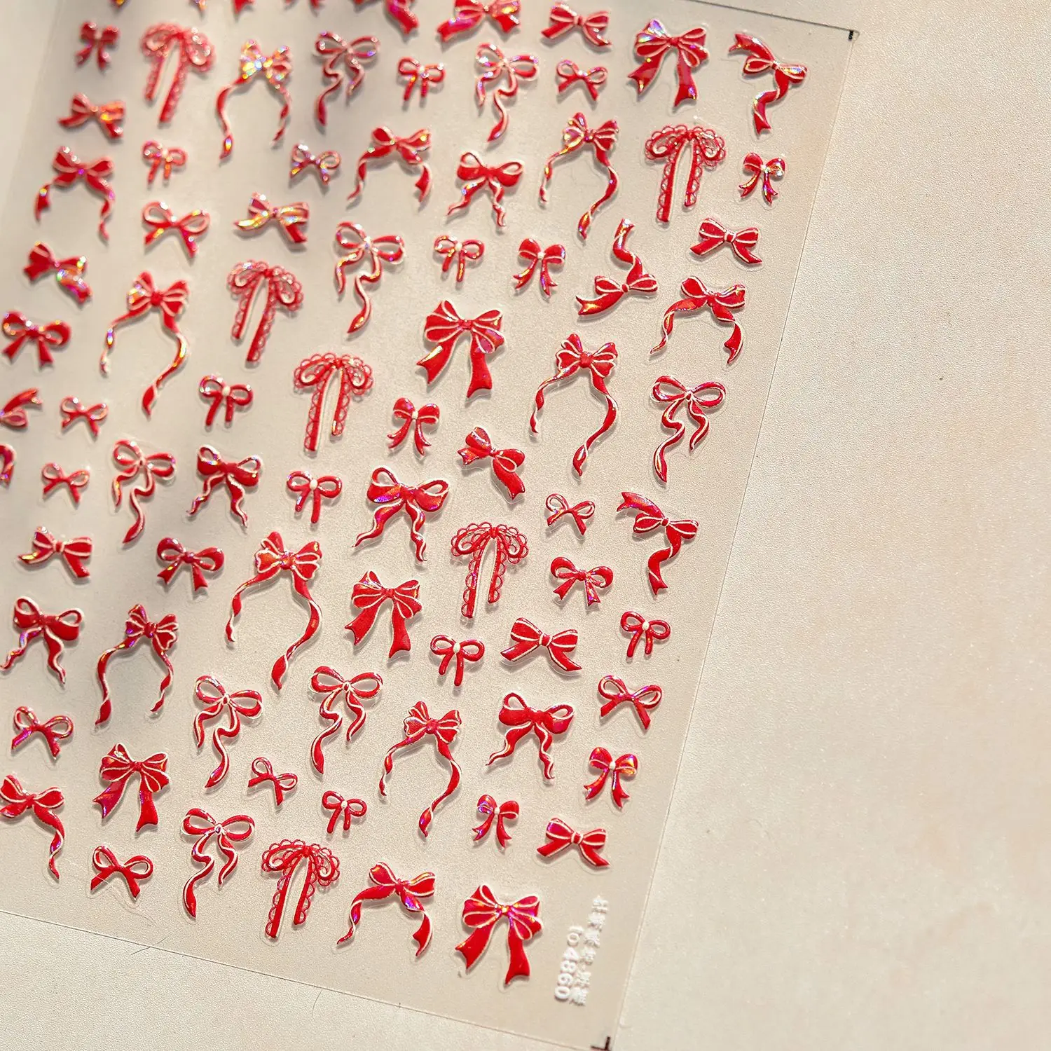 Glänzende Schleife, Band, Knoten, Krawatte, Knoten, rosa, weiß, verträumte Fantasie, helle, schicke Schönheit, selbstklebender 5D-Nagelkunst-Aufkleber, Maniküre-Aufkleber