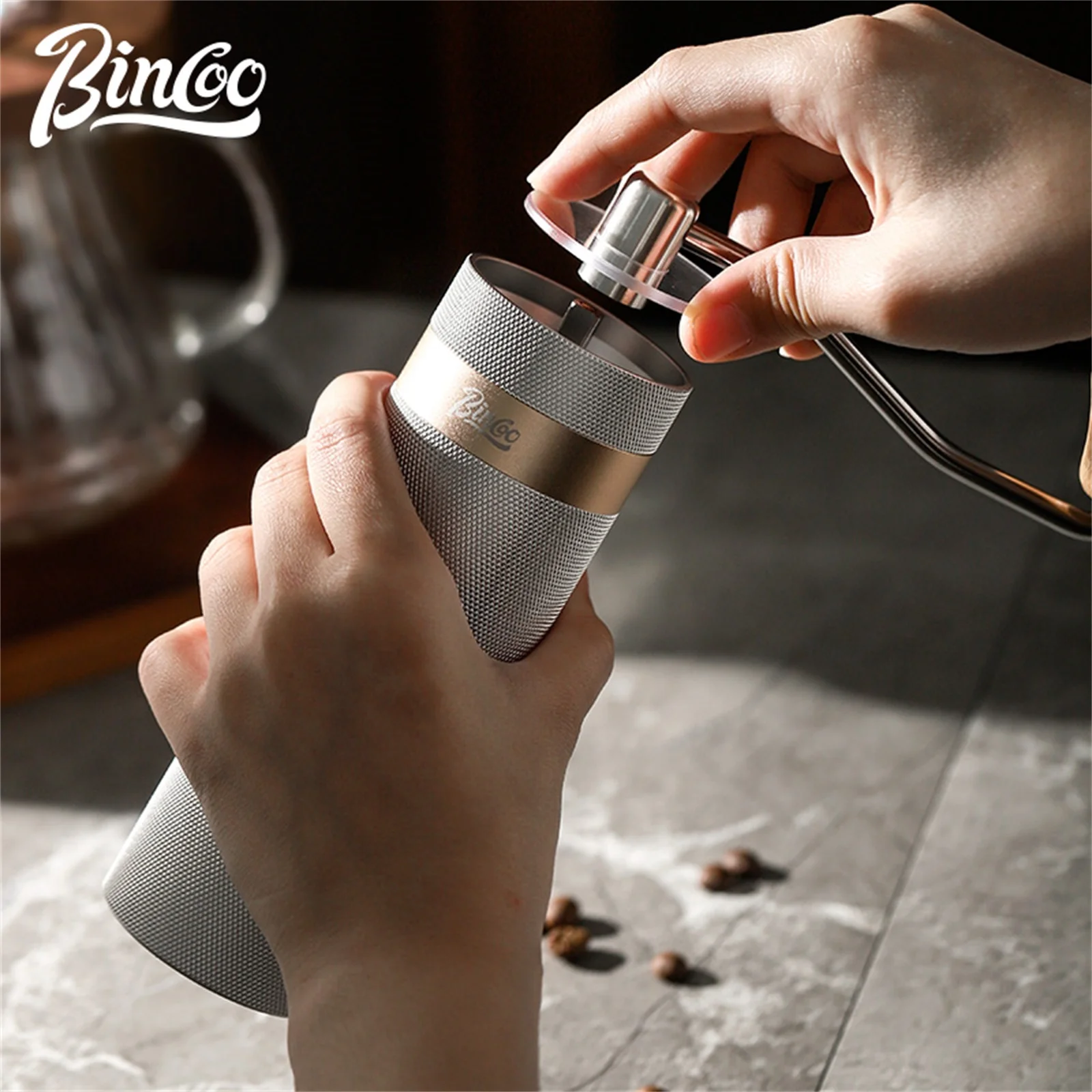 BINCOO SM08 Manual Coffee Grinder 420 CNC Steel Burr Inside High Quality Portable Hand Grinder With Double Bearing Positioning