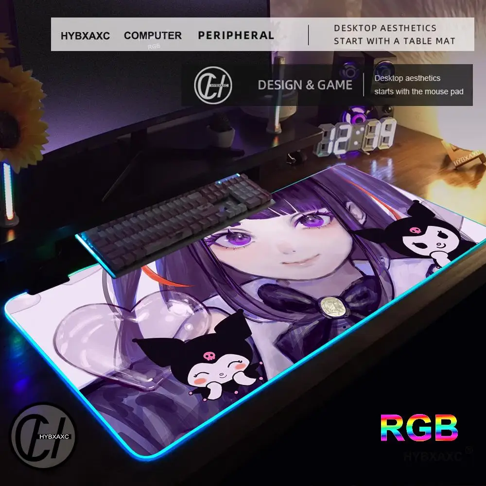 RGB S-Sanrio K-kuromi cute Mouse Pad RGB Gaming Mouse Pad Desk Mat HD Gamer Large LED Light XXL MousePads PC Computer Carpet