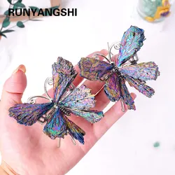 1PC Natural Crystal Stone Reiki Gemtone Healing Aura Tourmaline Colorful Flame Butterfly Animal Statue Home Garden Decorations