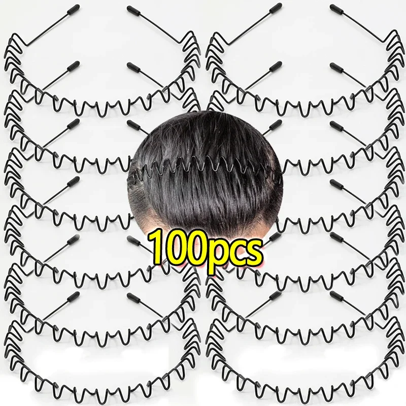 1-100 pezzi fascia per capelli in metallo per uomo donna unisex capelli ondulati neri testa cerchio fascia sportiva fascia per capelli accessori per