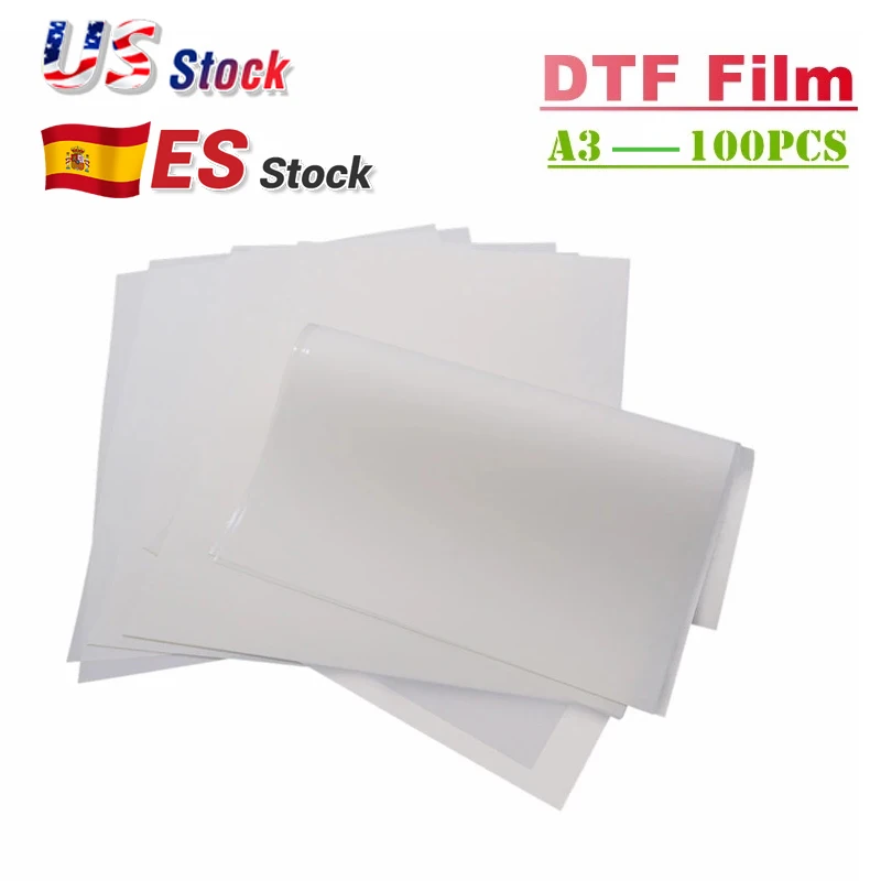 100pcs A3 DTF Transfer Film Direct to Transfer Print Film Hybrid Hot Peel Double Sided 75U for Bulk Wholesale