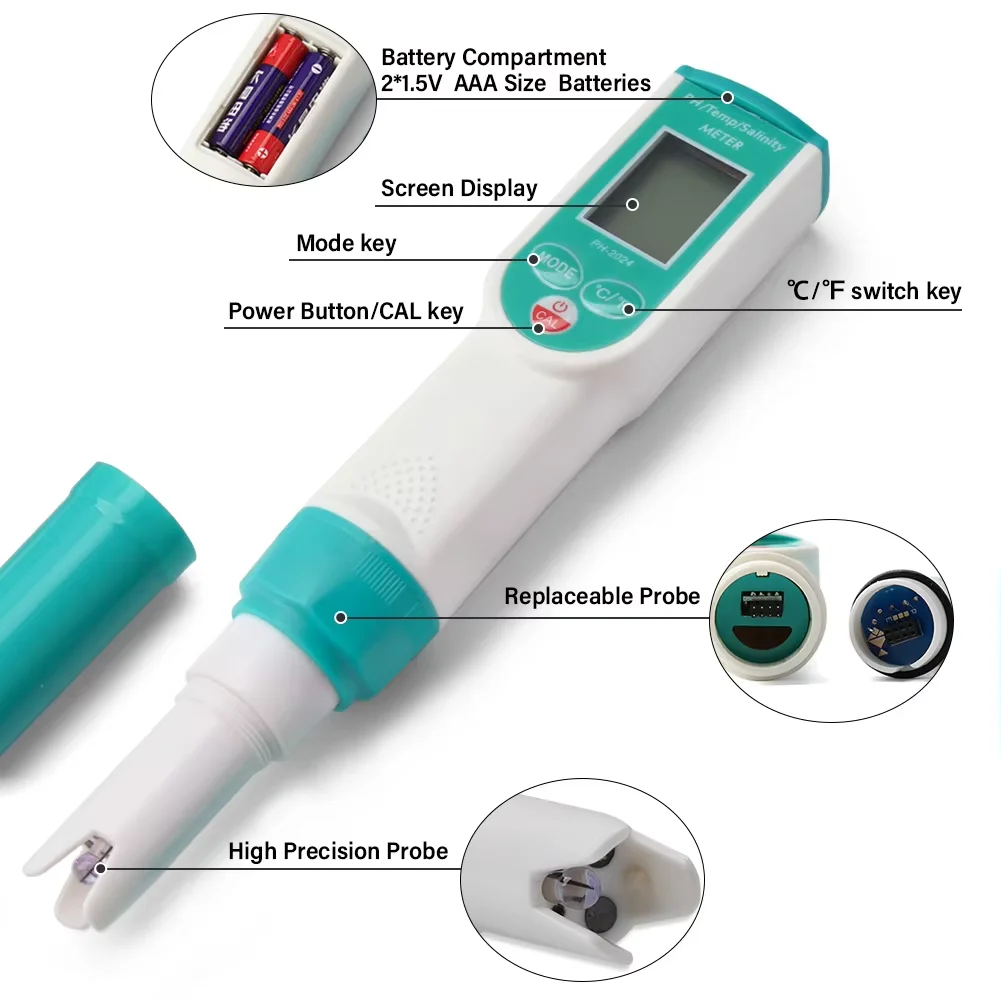 ECO Pen Type Multi-Parameter Digital Water Quality Meter Measure pH mV TDS EC Salinity For Aquariums Beverage Hydroponics Pool