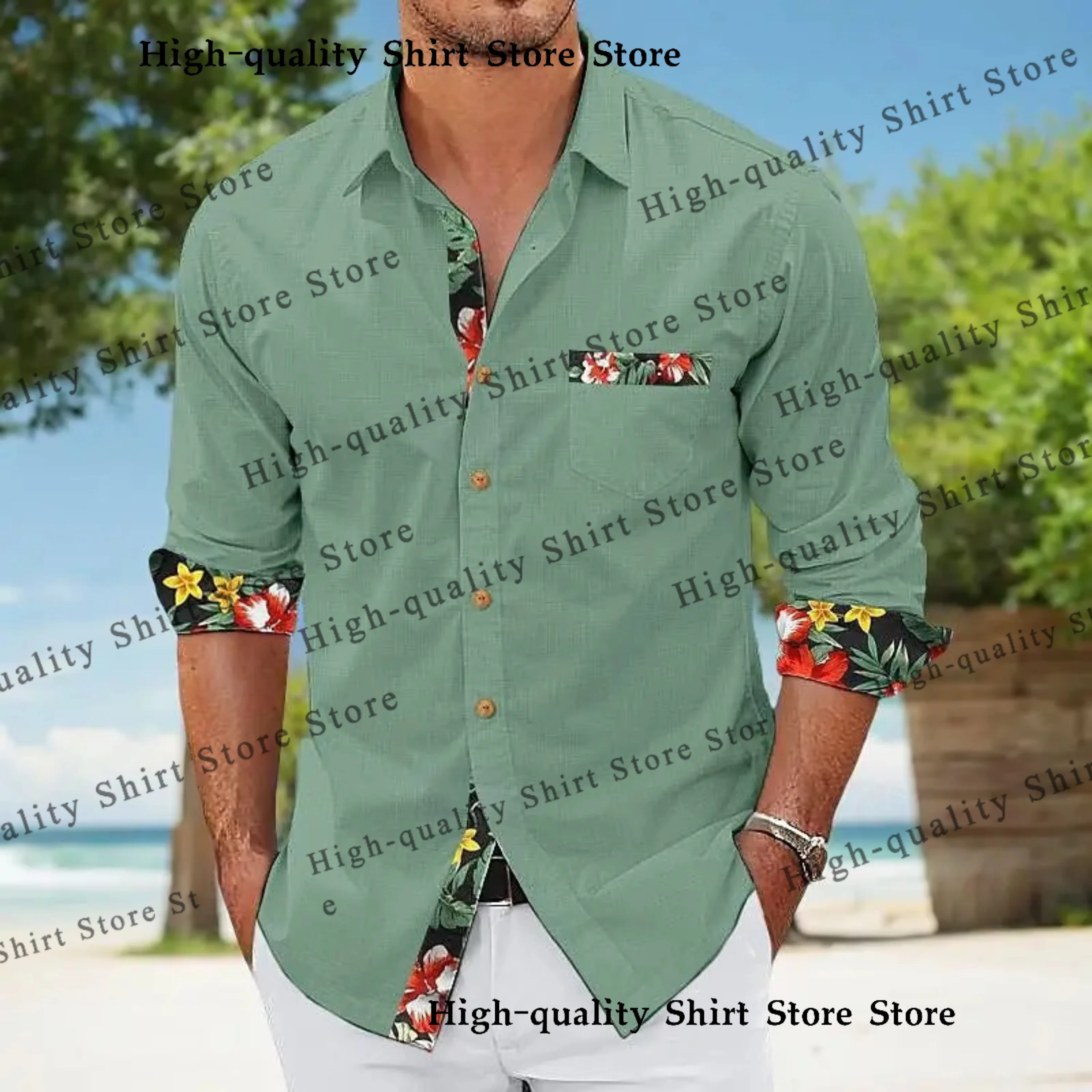 Men\'s shirt casual and comfortable summer Hawaiian beach shirt pocket floral collar top fashionable daily wear men\'s clothing