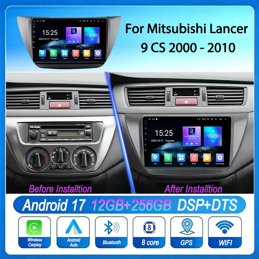 2 Din Android 17 Car Radio Multimedia Video Player For Mitsubishi Lancer 9 CS 2000 - 2010 Navigation GPS 4G WiFi Carplay Auto