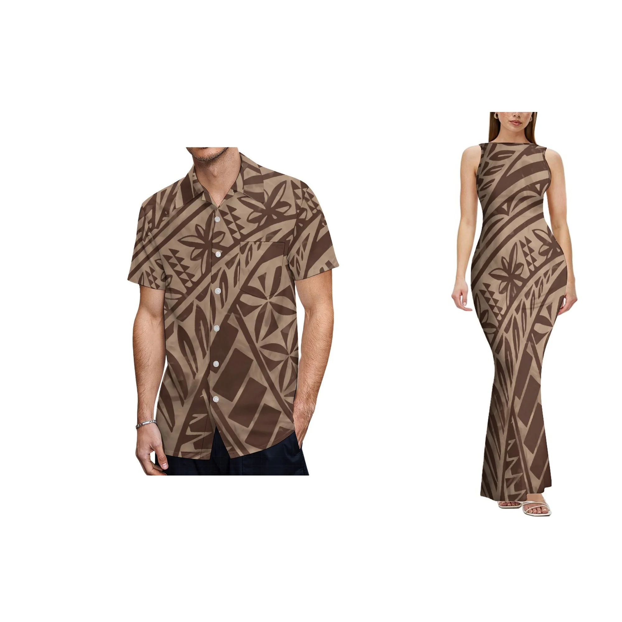 مصنع الجملة مخصص تصميم نمط الرجعية أنيقة السيدات فستان طويل هاواي طباعة أكمام فستان السهرة عارية الذراعين #2