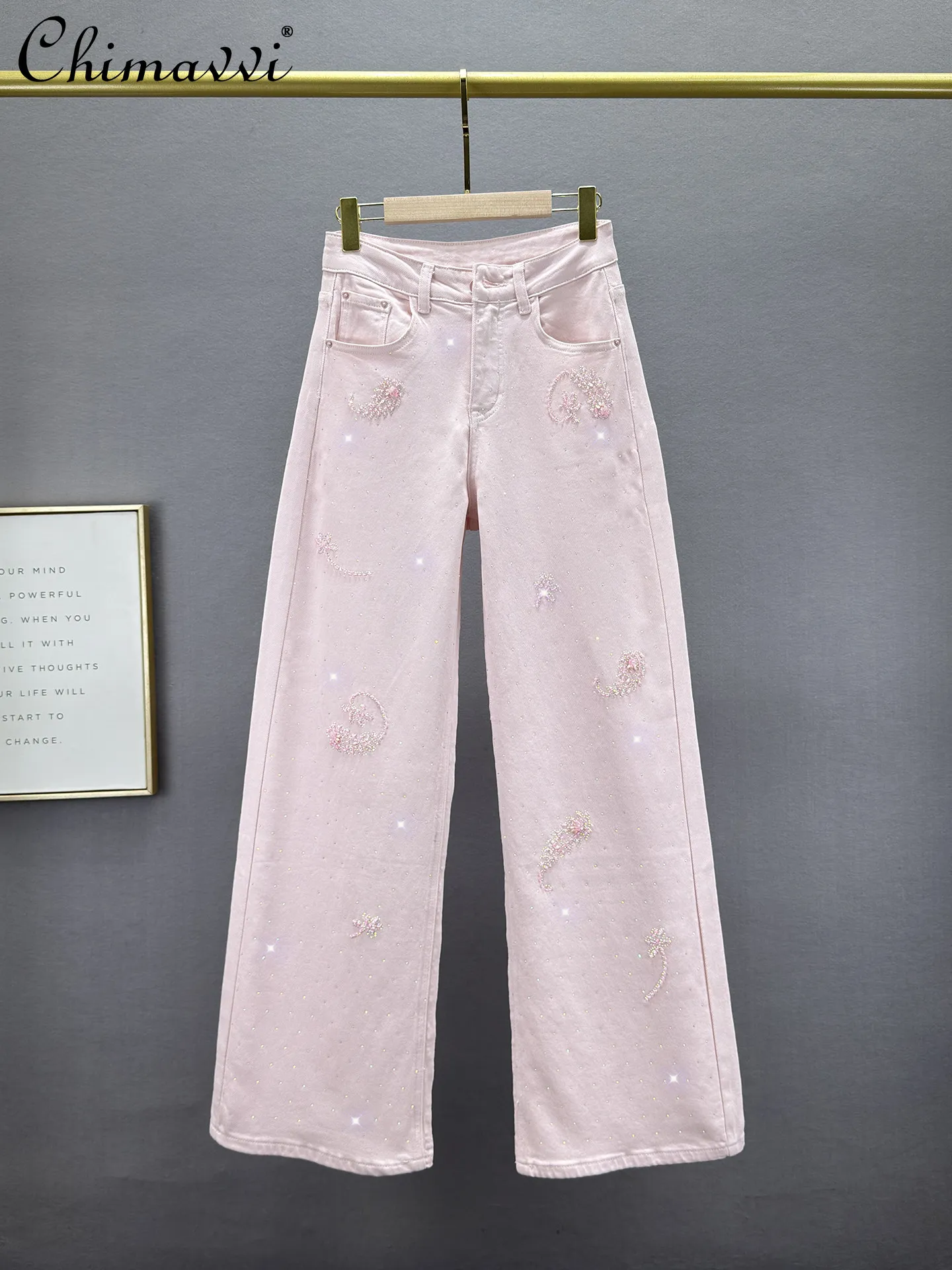 

Heavy Hot Diamond Denim Loose Pants Women's 2026 Spring New Fashion High Waist Loose Slimming European Jeans Long Mop Pants