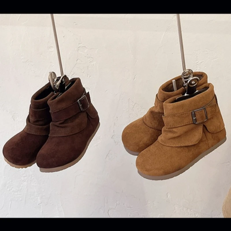 Ruffle Leather Boots for Toddler Girls 2026 New Winter Kid Thermal Ankle Boots Non-slip Simple Princess Girls School Party Boots