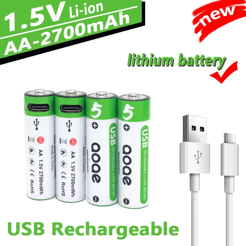 

High capacity 1.5V AA battery 2700 mAh USB rechargeable li-ion battery for for mouse toy clock Remote control battery+Cable