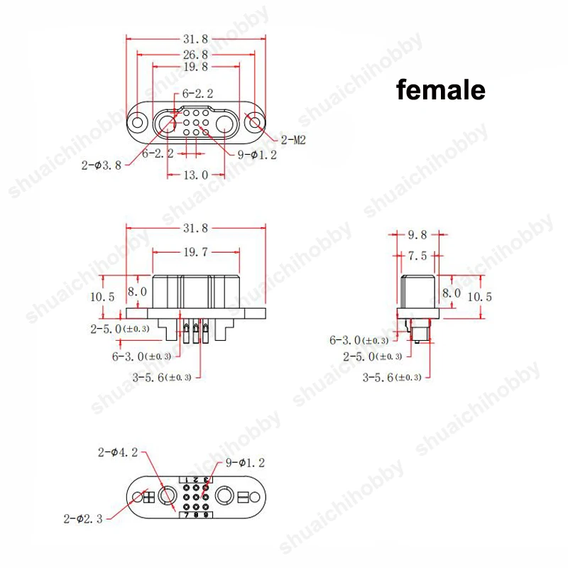 5Pair Power Battery 2+9P Connector DC 500V 25A/3A Male Female Plug High Current Gold Plating Terminal for RC Drone LED Connect