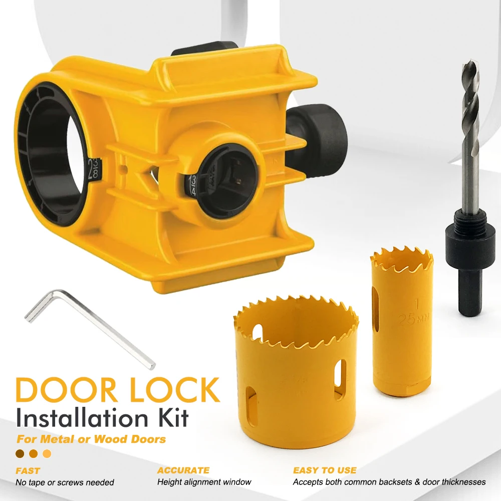 

Ball Lock Hole Opener Door Lock Installation Kit C-Clamp Design For Metal or Wood Doors 2 Adjustable Bushings Easy Installation