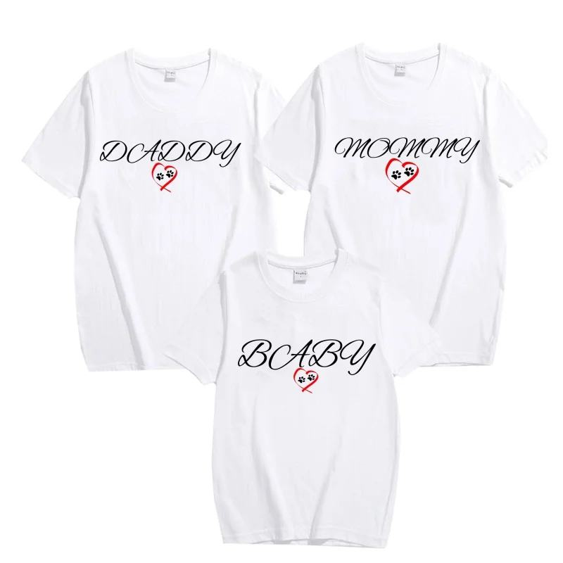 Dad/Mom/Sister/Brother/Baby Family Theme T-shirt Footprint Short Sleeve Casual Family Matching Clothing