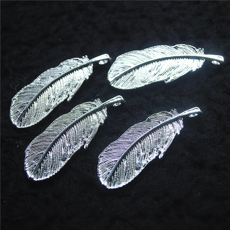12PCS New Feather Pendants For Women DIY Jewelry Designs 35X13MM Silver Colors Good For Your Makings Alloy Materials