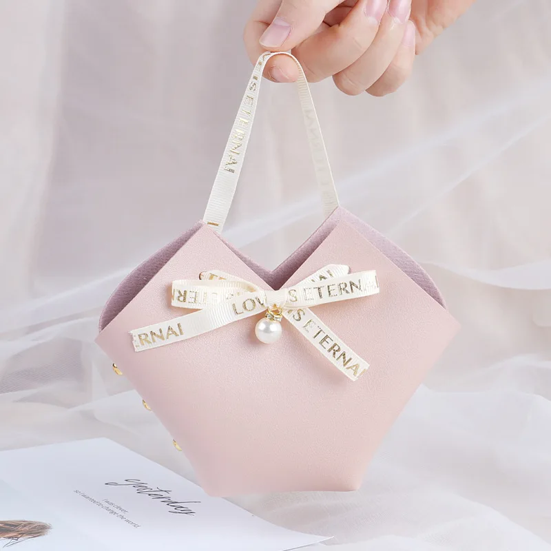 10PC Mini Leather Gift Bags with Pearl Bow Packaging Boxes for Wedding Favour Distributions Bags Eid Mubarak Candy Gifts Handbag