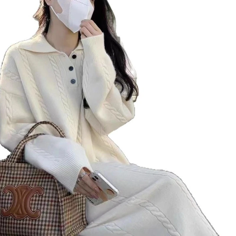 Lazy Wind 超格好良いセータードレス 女性用 秋と冬 ゆったりとした新しいロングニットドレス レディースウェア