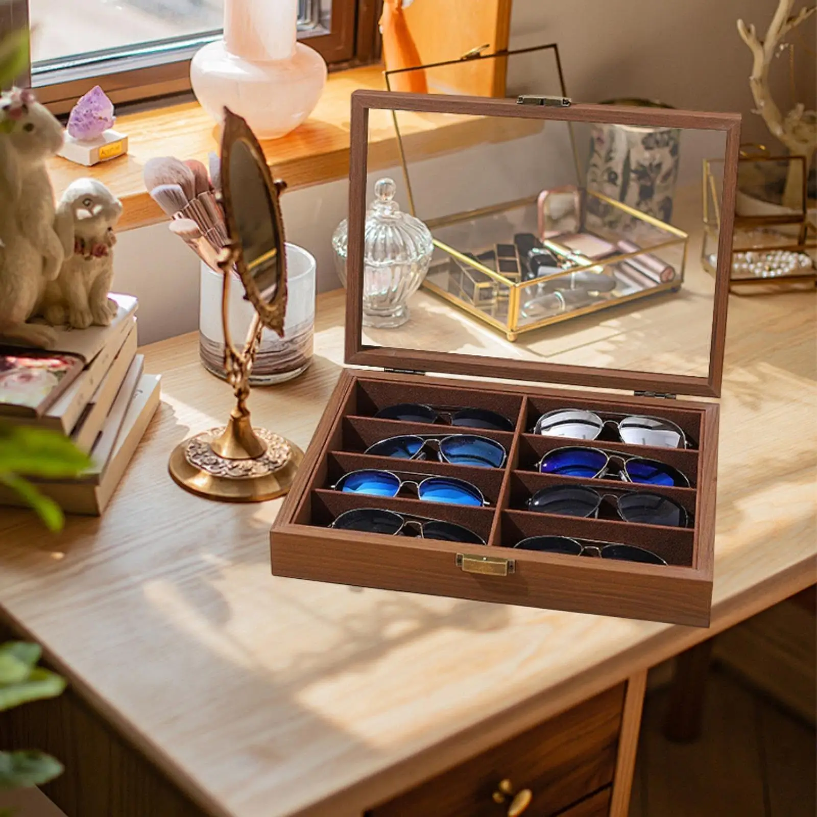 

8 Slots Sunglasses Storage Box Holder Store Lightweight Portable Travel Wood Sunglasses Case Glasses Display Case