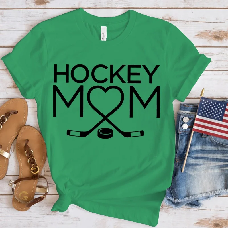 Women Fashion Hockey Mom Print T-Shirts Fashion Casual Short Sleeve Daily Outdoor Shirt Tops Mother\'s Day Gift