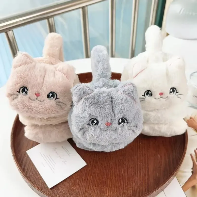 Cartoon Cat Ear Earmuffs Winter Women Girl  Warm Lovely Casual Plush Earmuff Comfortable Foldable Soft Earmuffs Simple Accessory