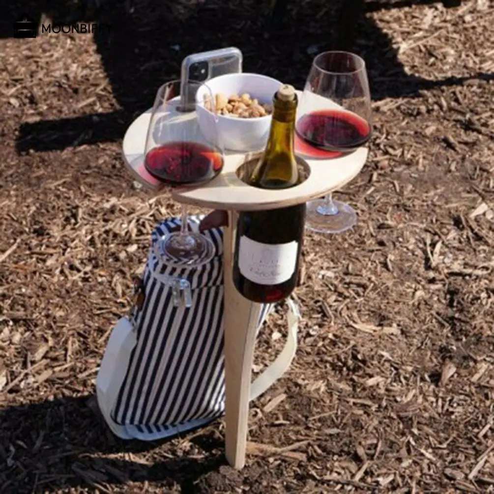 Outdoor Wine Table Portable Picnic Table Camping Lawn Grassy Glades Wine Glass Rack Collapsible Table Party Wine Holders Support