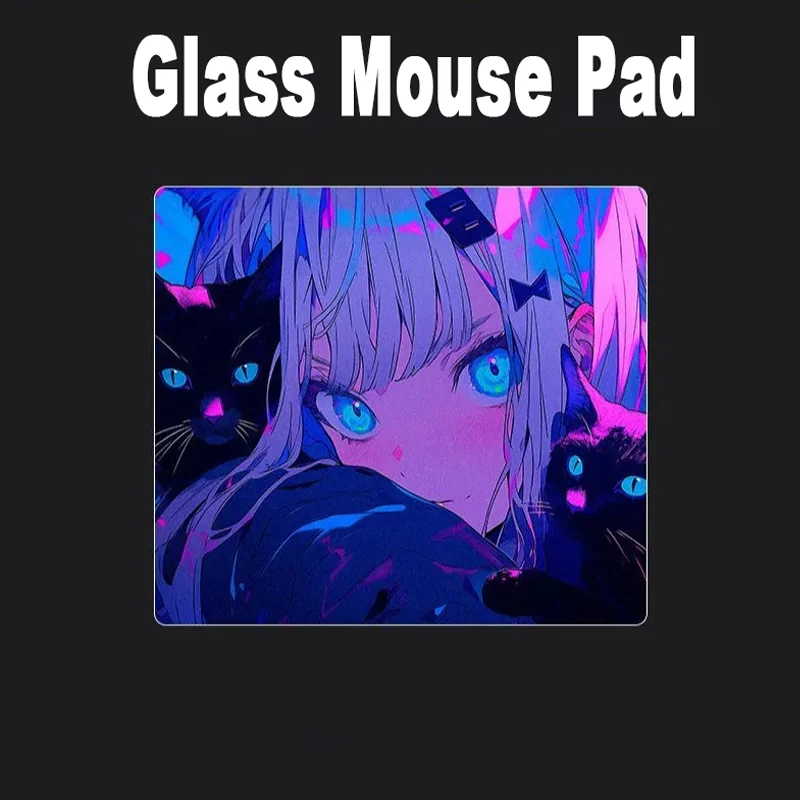

Ins Girl And Lovely Cat Glass Kawaii Cute Cartoon Mouse Pad - закаленная жесткая поверхность для игровых и офисов FPS, сверхгладкое скольжение