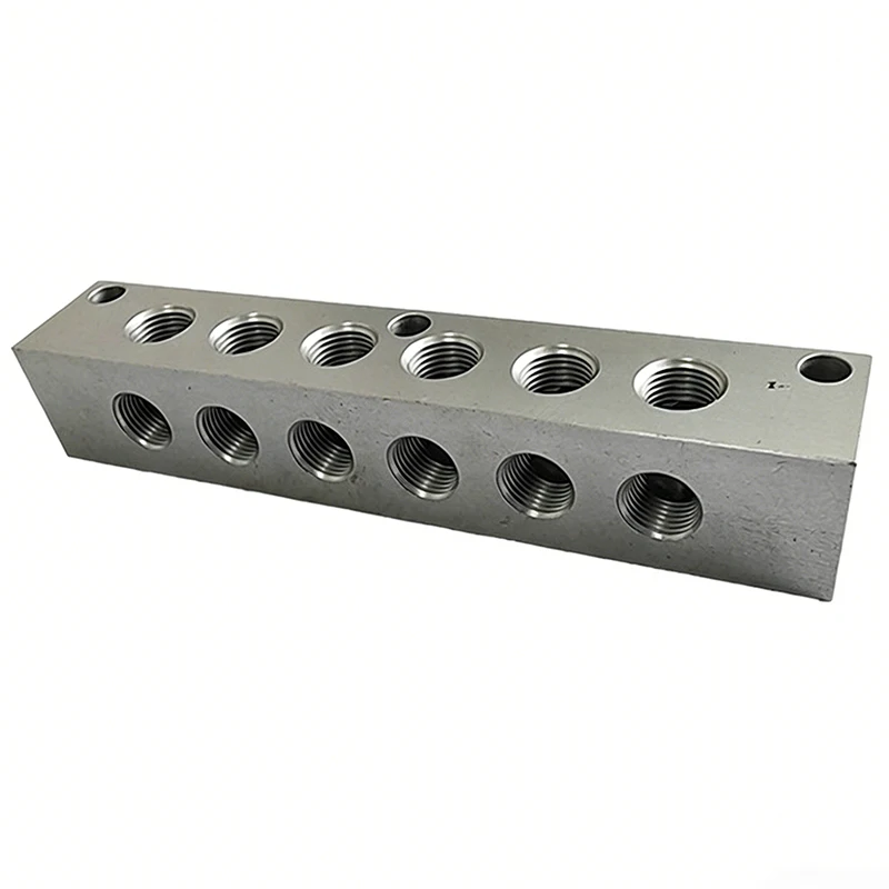 OEM Custom Precision CNC Machining Manufacturing CNC Machined 6-Station Aluminum Pneumatic Manifold Air Distributor Block