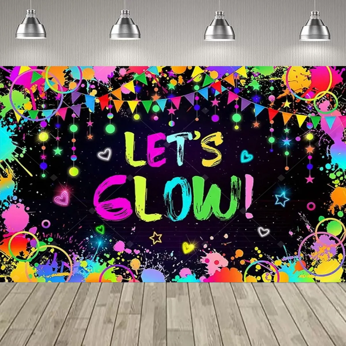 UV-Schwarzlicht Let's Glow Crazy Theme Party Dekorationen Hintergrund Neon Fluoreszierender Effekt Geburtstag Party Supplies Dekor Banner – Detail 7