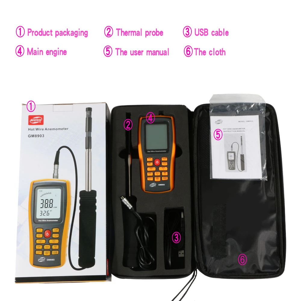 BENETECH Measuring Instrumen Anemometer Digital Wind Speed Temperature Tester USB Interface GM8903 0~30ms Anemometer Wind Sensor