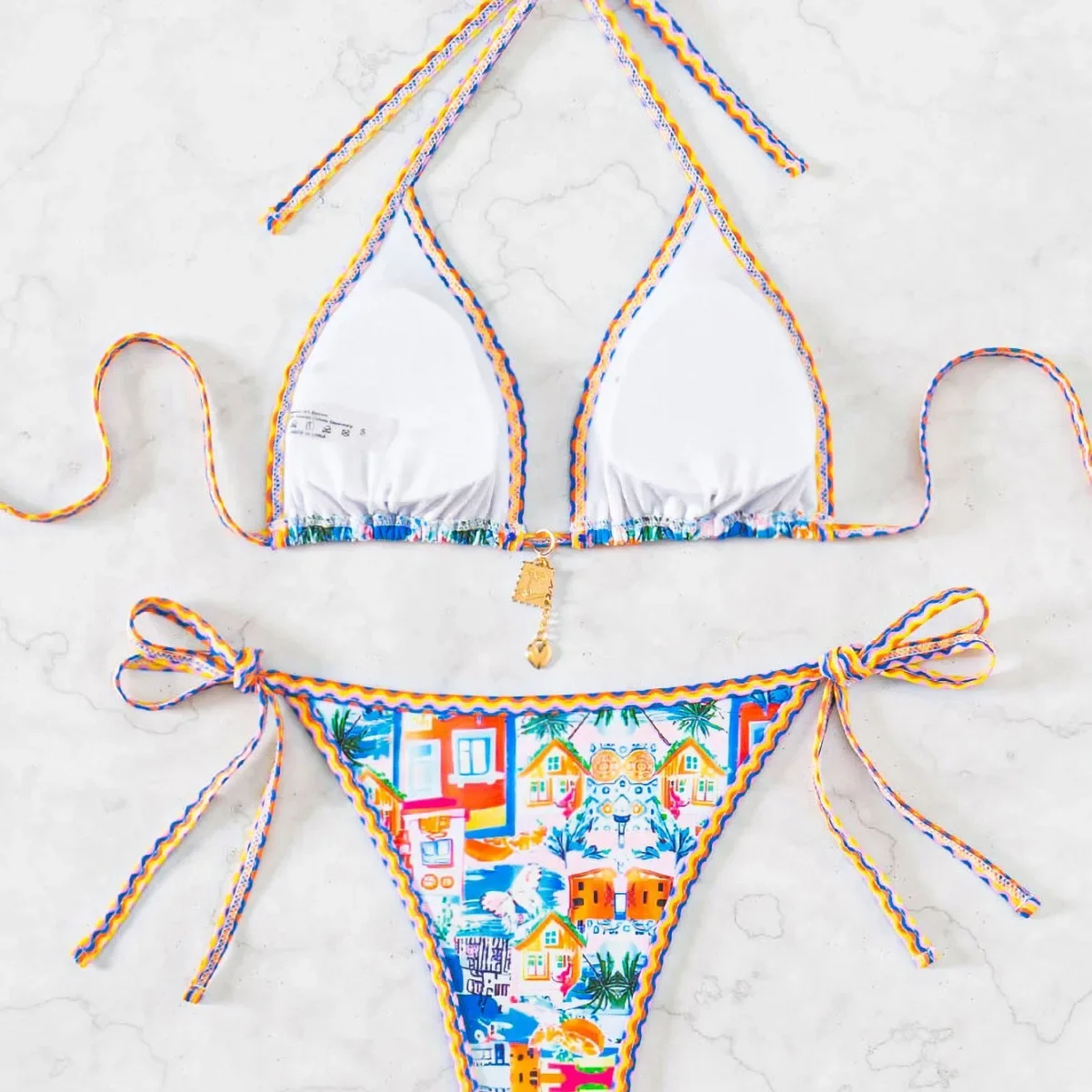 2026 New European & American Triangle Cup Printed Sexy Split Bikini Swimsuit