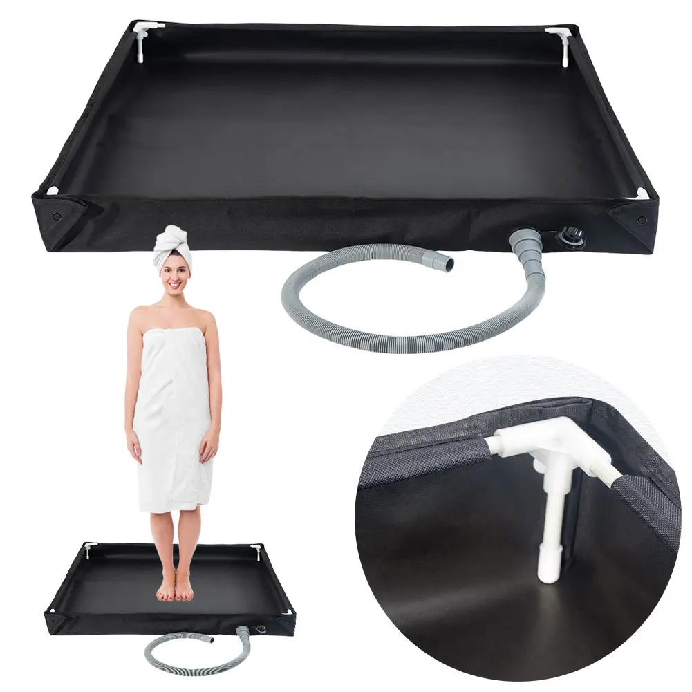 

Portable Shower Pan Foldable Shower Base Outdoor Tent Shower Tray with Drain Hose for RV Outdoor Camping Shower Beach Pet Bath