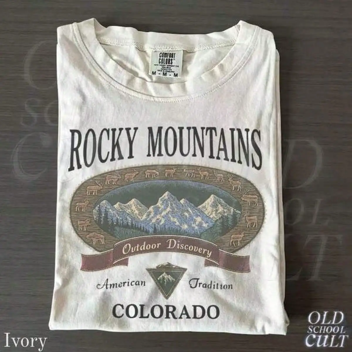 T Shirt Print ,Graphic-Cotton Tees Size Plus,Vintage Rocky Mountains Colorado T-Shirt, Outdoor Discovery Graphic Tee, 90s Mountain Hiking Shirt, Ivory Nature Top,With Shirt,Summer Tops,Shirt Suitable