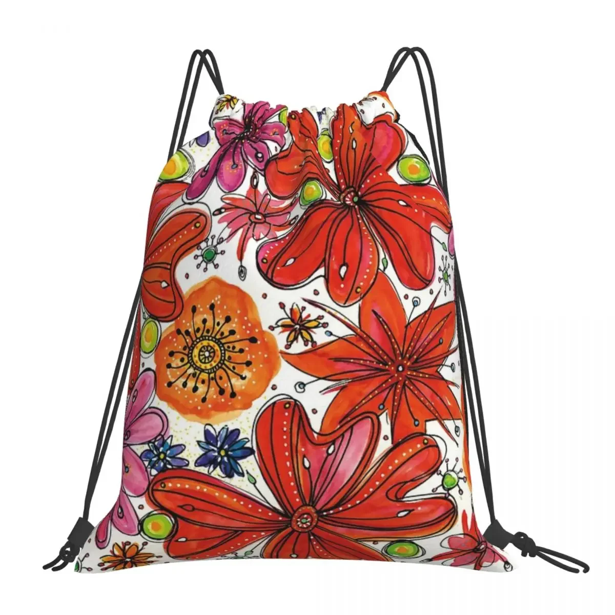 Floral 1C Backpacks Casual Portable Drawstring Bags Drawstring Bundle Pocket Sports Bag BookBag For Man Woman School