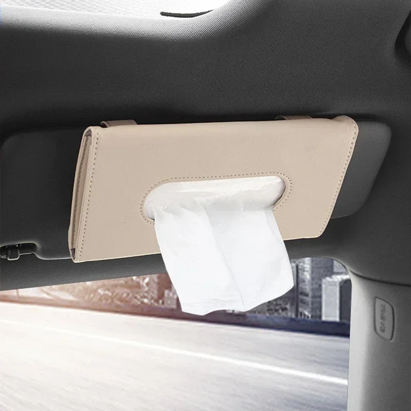 New Soft Leather Car Tissue Box Car Sun Visor Type Block Hanging Container Towel Napkin Holder Paper Rack Organizer Storage Bag