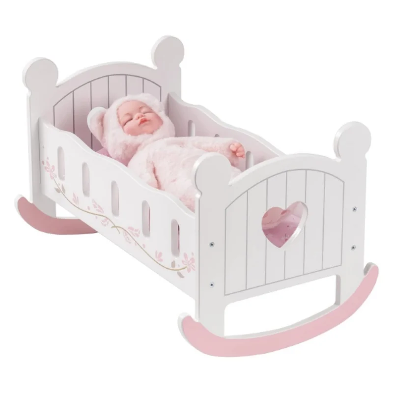 Robud Wooden Doll Cradle Rocking Baby Doll Crib Reversible Doll Bed Fits Dolls up to 18 Inches