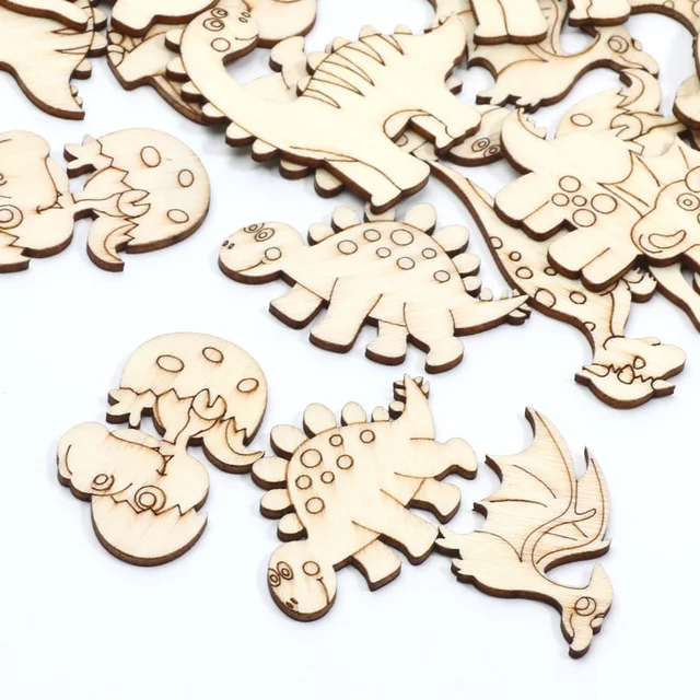 20pcs Mixed Dinosaur Cartoon Wooden Slices For Scrapbooking Embellishments DIY Crafts Supplies Wood Ornament Home Decor 5
