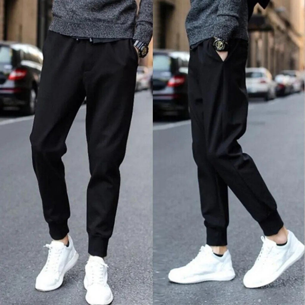 Mens Drawstring Beam Pocket Pants Fashion Feet Solid Sports Casual Trousers Mens Solid Bunched Feet Sweatpants 2024 Summer